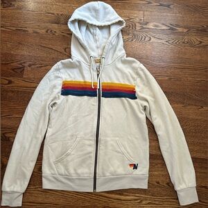 Aviator Nation, Beige 5 Stripe Zip Hoodie
